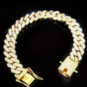 12mm.  Electroplated Hip Hop Iced Out Bracelet For Men or Women 9.06 in.
